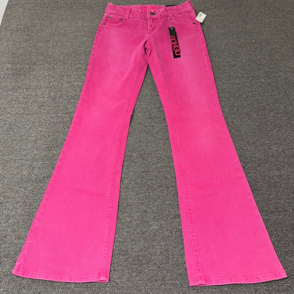 Y2K Deadstock Bongo Hot Pink Flare Jeans Low Rise Wide Leg Denim Pant Size 1 NWT